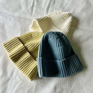 Uniqlo Ribbed Knit Beanies - Cream, Olive, Blue